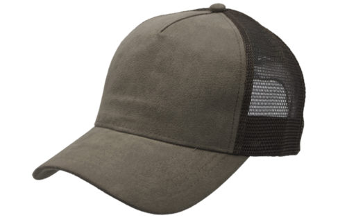 C6740 – 5 Panel Faux Suede Trucker Cap with plastic snap adjuster